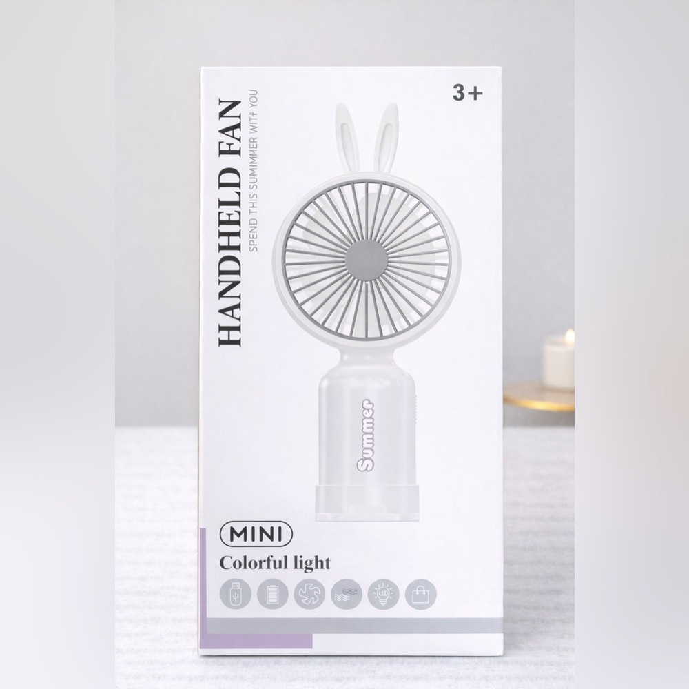 Mini Mouse Ear Handheld Fan w/ Colorful LED Light – Portable Summer Cooling Fan